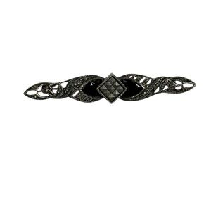 vintage Art Deco style Sterling silver marcasite onyx brooch pin